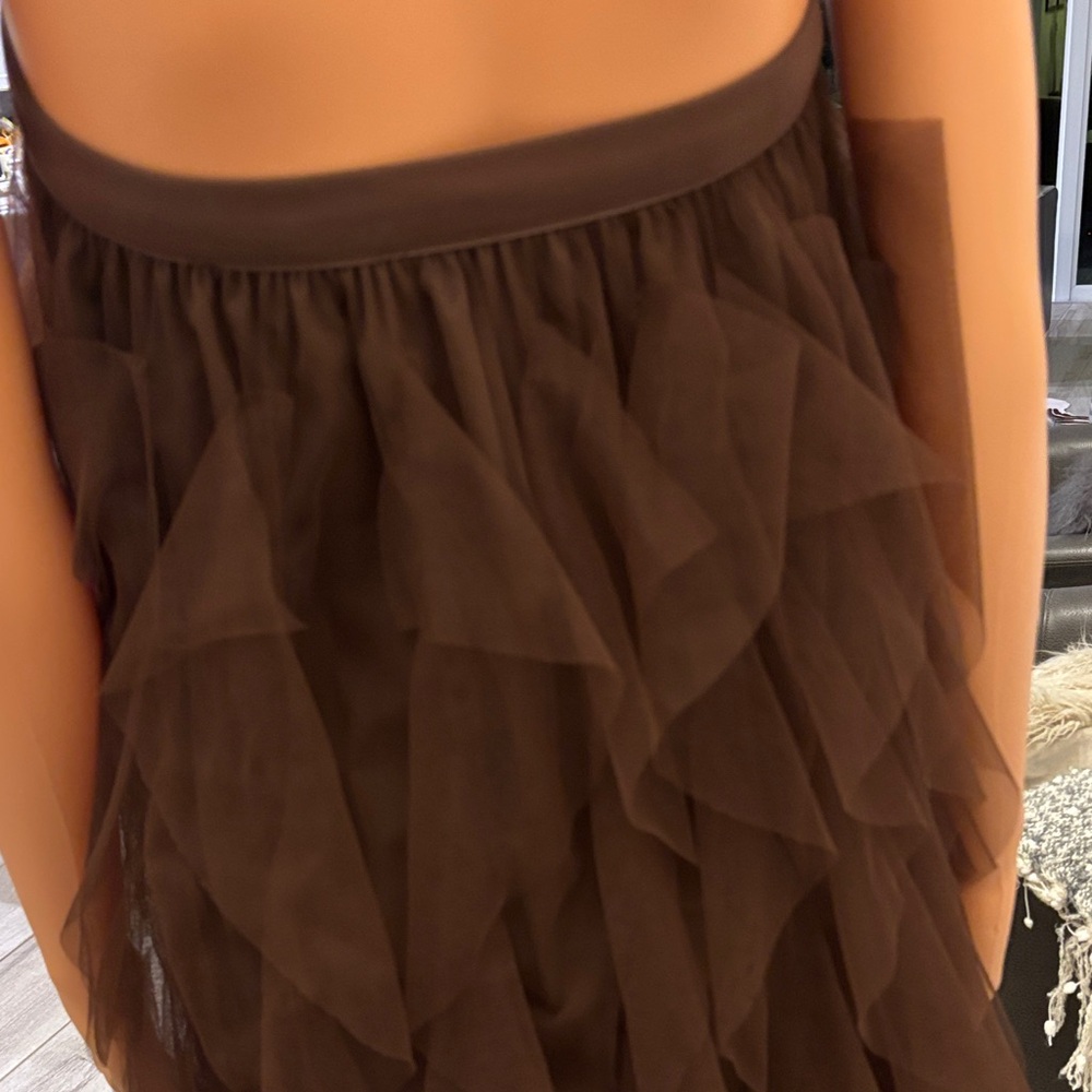 Strapless Layered Tulle Dress in Chocolate Brown - Picture 2 of 4